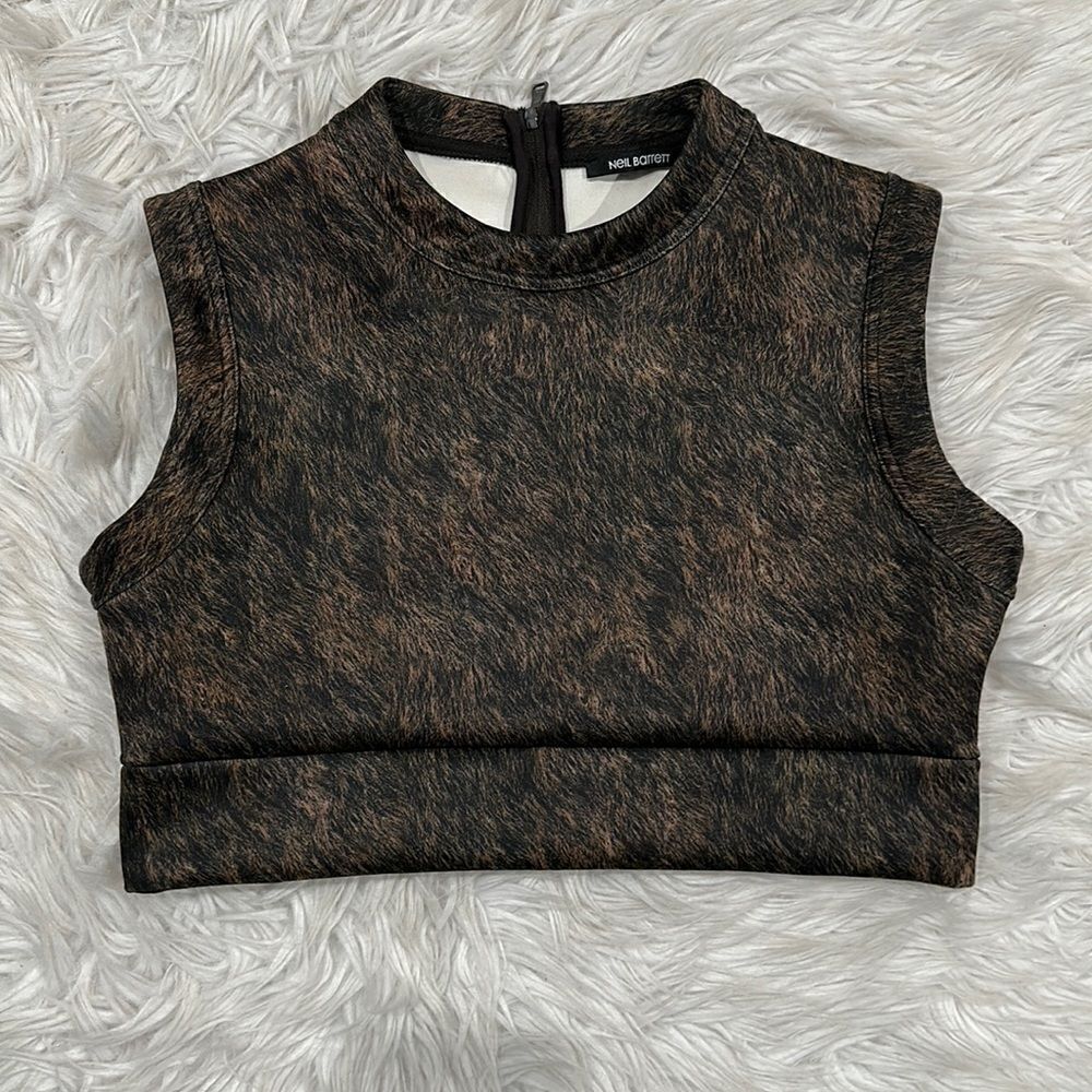 Neil Barrett Black and Brown Marbled Back Zip Slim Fit Crop Tank Top Sz S